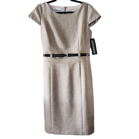 Jessica Howard Dresses & Skirts - Jessica Howard Short Sleeve Sheath Dress, w/ Belt, Camel, Light Brown, Sz 12